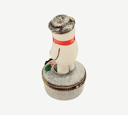 Charming French Snowman Figurine Porcelain Limoges Snowman French Trinket Box