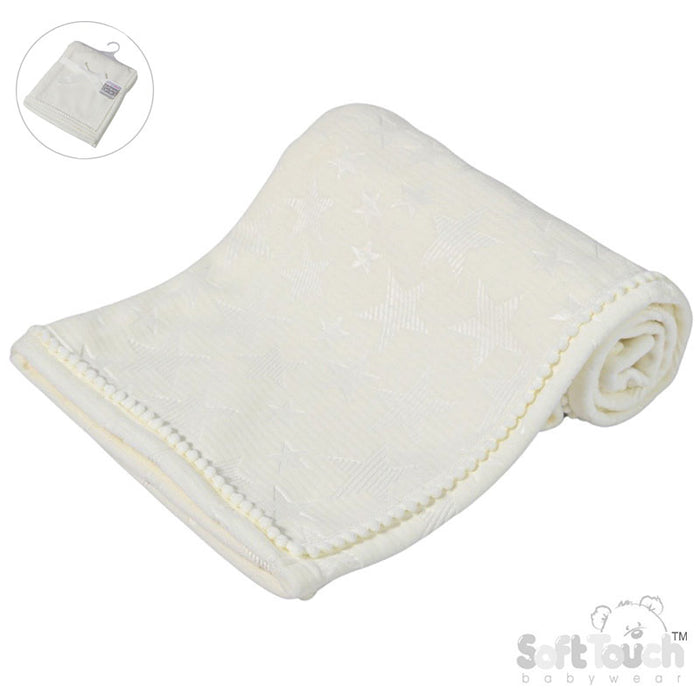 White Star Embossed Mink Wrap W/Pom Pom Trim FBP230-W
