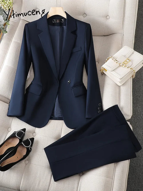 Women's blazer suit set 2 piece navy professional uk-ftf
