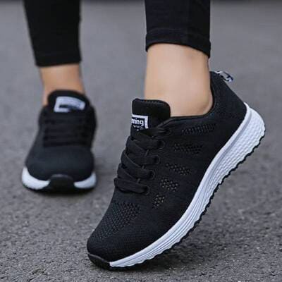 Women's breathable mesh sneakers neon black laces lightweight gym casual FTF Market UK