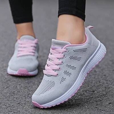 Women's breathable mesh sneakers neon gray laces lightweight gym casual FTF Market UK