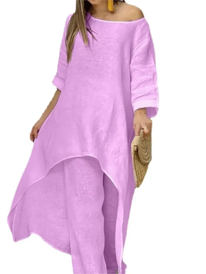 Purple Linen cargo pants irregular top set womens FTF Market UK