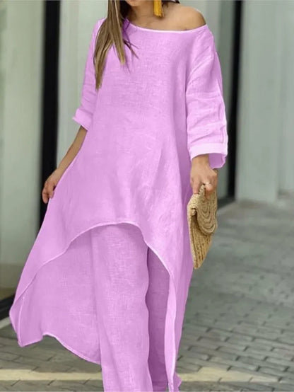 Purple Linen cargo pants irregular top set womens FTF Market UK