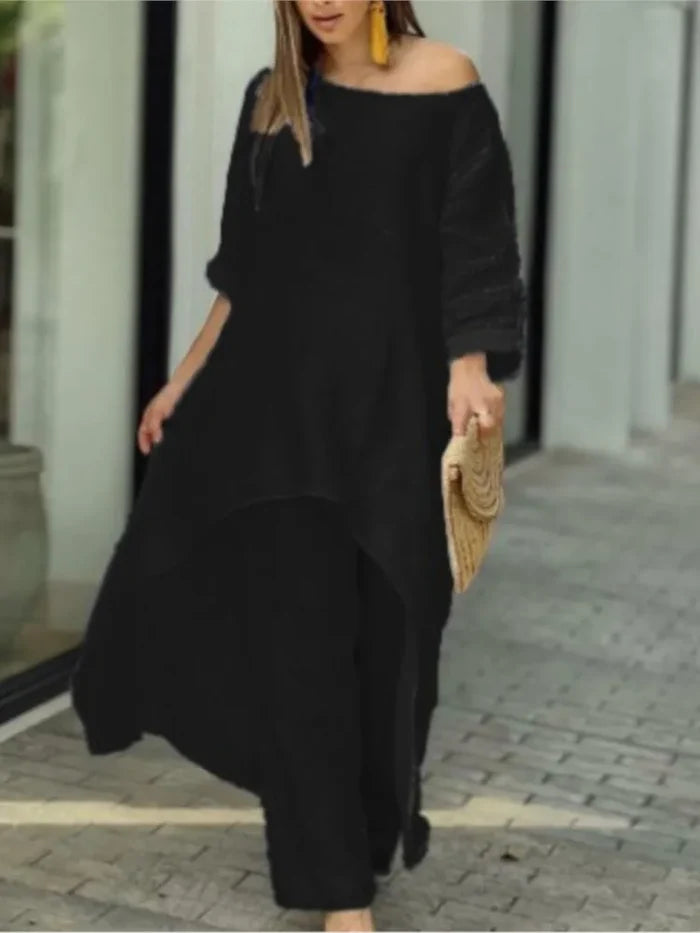 Black Linen cargo pants irregular top set womens FTF Market UK