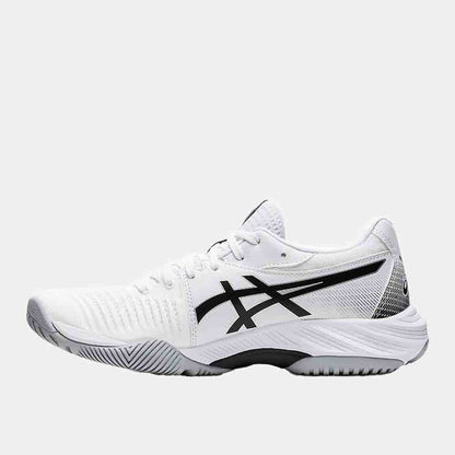 Side medial view of the Women's Asics Netburner Ballistic FF 3 Volleyball Shoes.