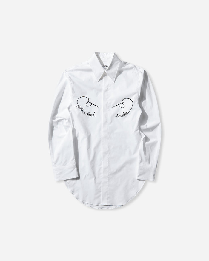 Jean Paul Gaultier Wmns Shirt With "Needles Jean Paul Gaultier" Flock Print White/Black Shirts Overshirt 26-01-W-ST050-C071 0100