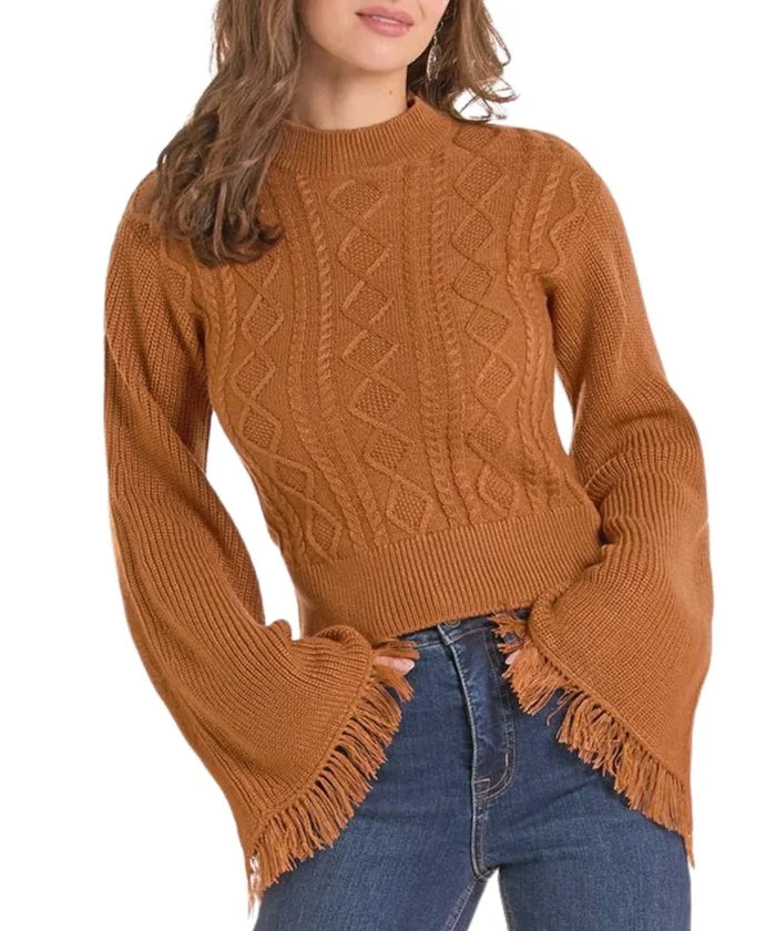 Women's Rock & Roll Denim Flare Sleeve Sweater in Rust
