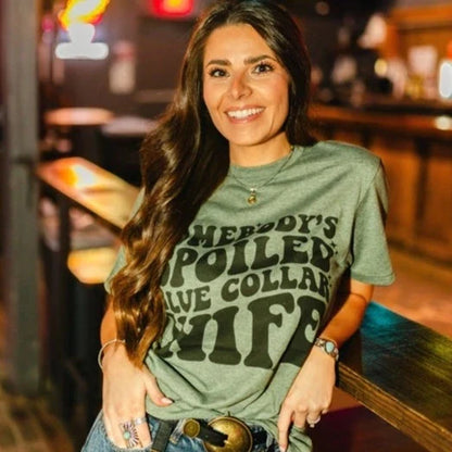 Women's Spoiled Blue Collar Wife Wordy Tee in Sage