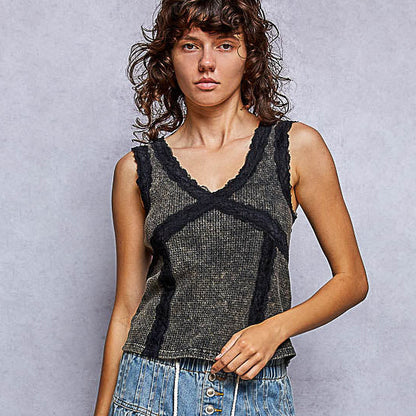 Women's Vintage Washed Tank in Stone Black