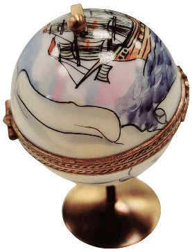 Globe with Ship Limoges Box Porcelain Limoges travel world ship French Trinket Box