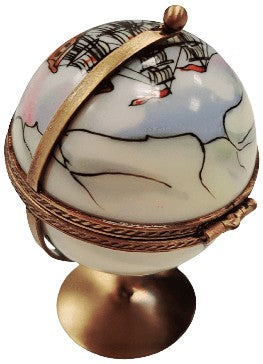 Globe with Ship Limoges Box Porcelain Limoges travel world ship French Trinket Box