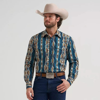 Wrangler Men's Checotah L/S Western Snap Shirt in High Desert