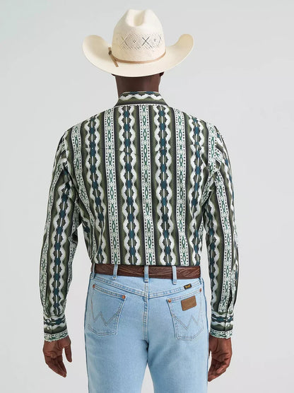 Wrangler Men's Checotah L/S Western Snap Shirt in Olivine Green