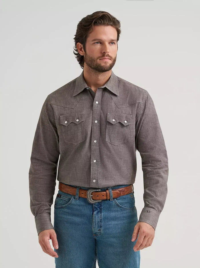 Wrangler Men's L/S Cody Johnson Two Pocket Snap Shirt in Black Olive