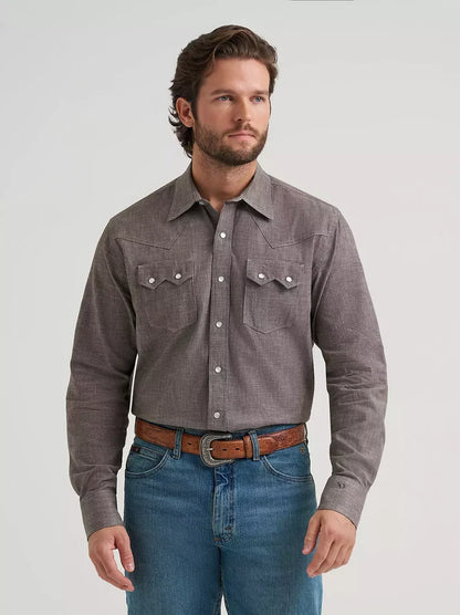 Wrangler Men's L/S Cody Johnson Two Pocket Snap Shirt in Black Olive