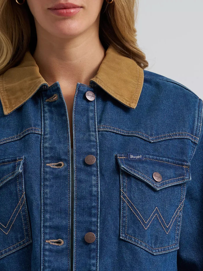 Wrangler Women's Denim Cinched Waist Barn Jacket in Denim