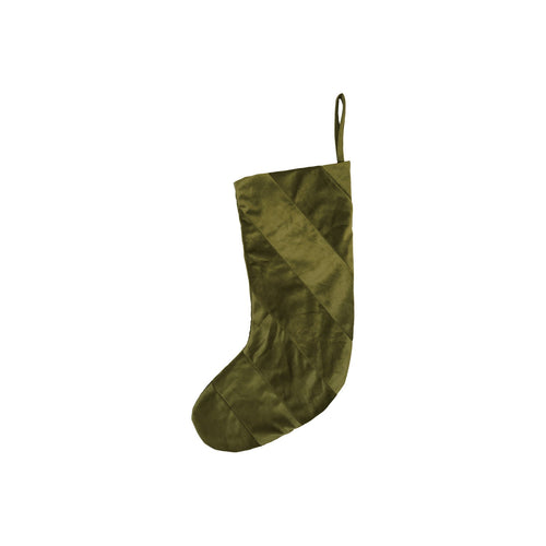 20"H Fabric Velvet Striped Stocking, Green