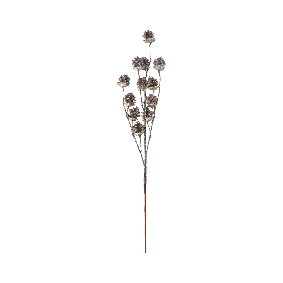 29"L Plastic Pinecone Stem with Glitter, Champagne Finish