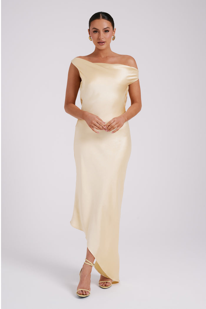 Yvette Slip Maxi Dress With Asymmetrical Hem - Butter