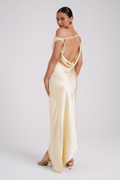 Yvette Slip Maxi Dress With Asymmetrical Hem - Butter
