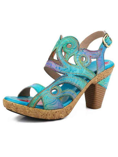 Zendaya Hand-painted Genuine Leather Sandals