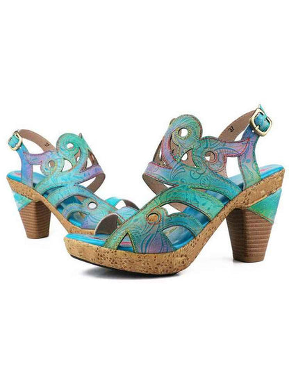 Zendaya Hand-painted Genuine Leather Sandals