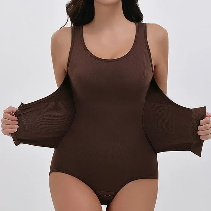 Coffee Zipper tummy control seamless sculpting bodysuit FTF Market UK