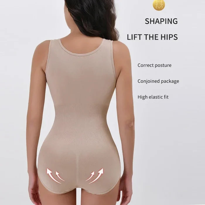 Beige Zipper tummy control seamless sculpting bodysuit FTF Market UK