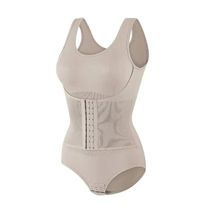 Beige Zipper tummy control seamless sculpting bodysuit FTF Market UK