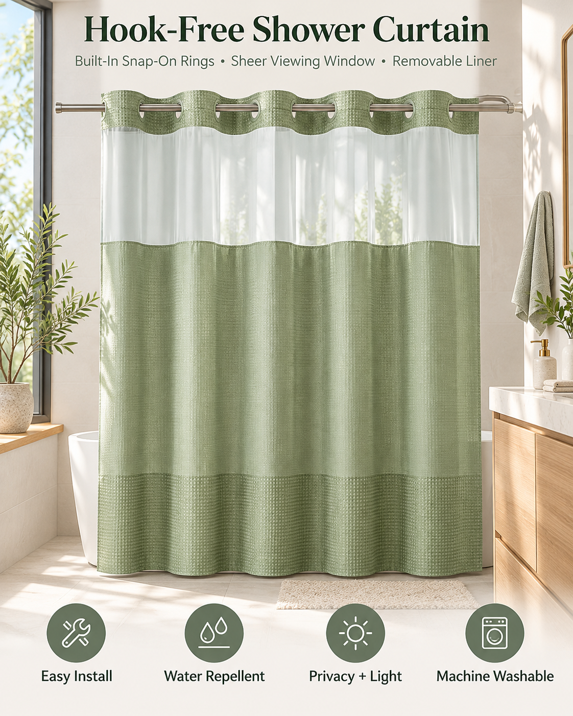 Double Layer Waffle-Pattern Shower Curtain