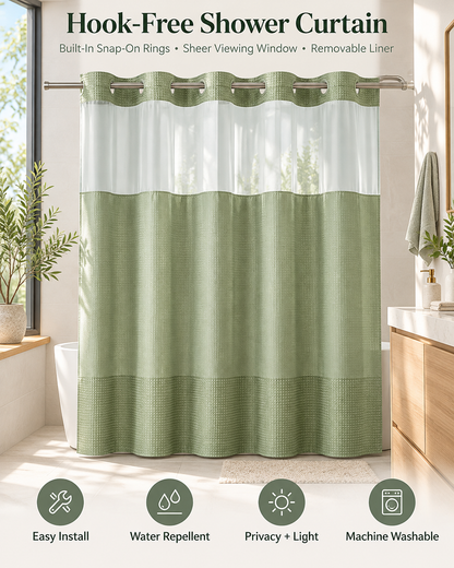 Double Layer Waffle-Pattern Shower Curtain