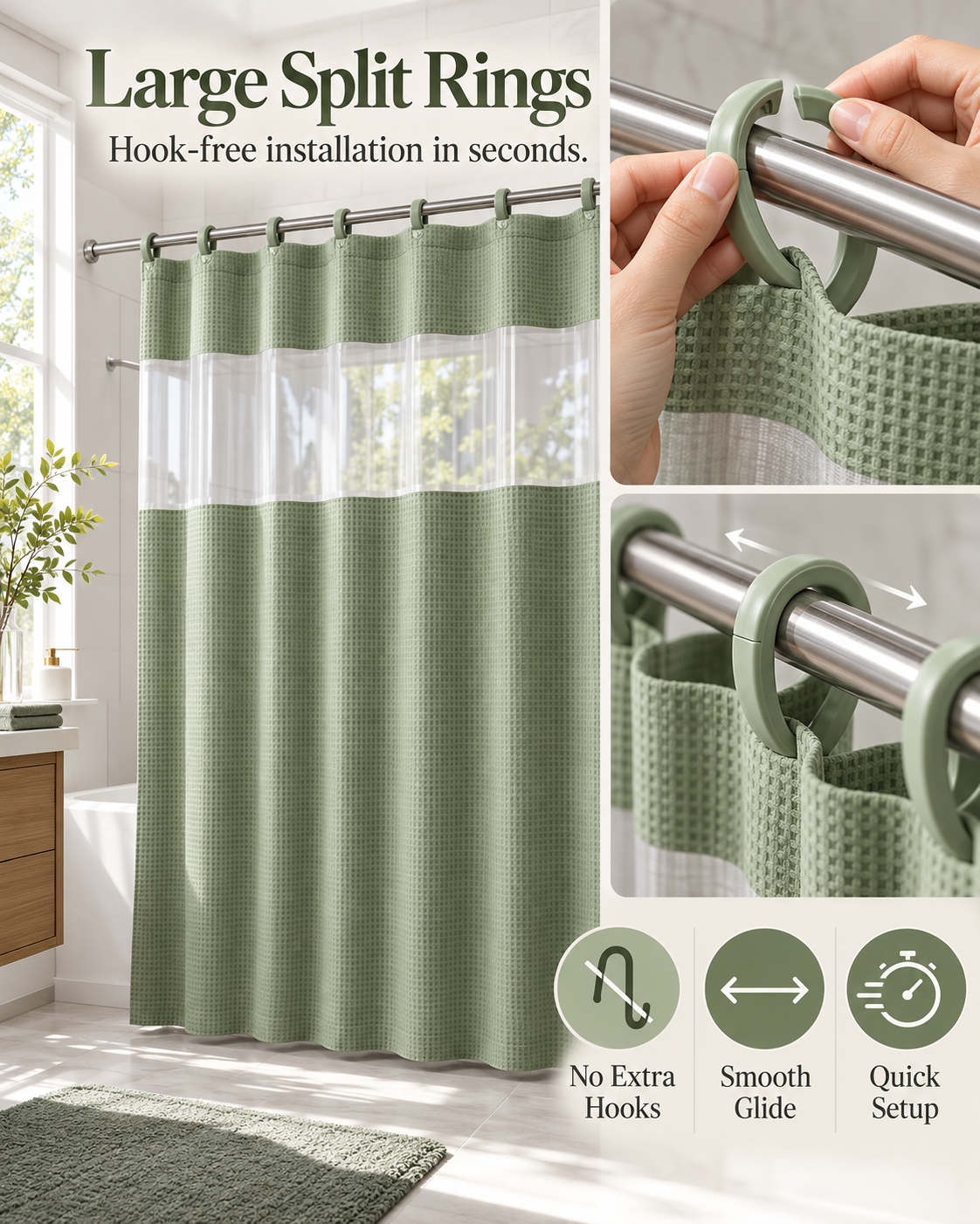 Double Layer Waffle-Pattern Shower Curtain