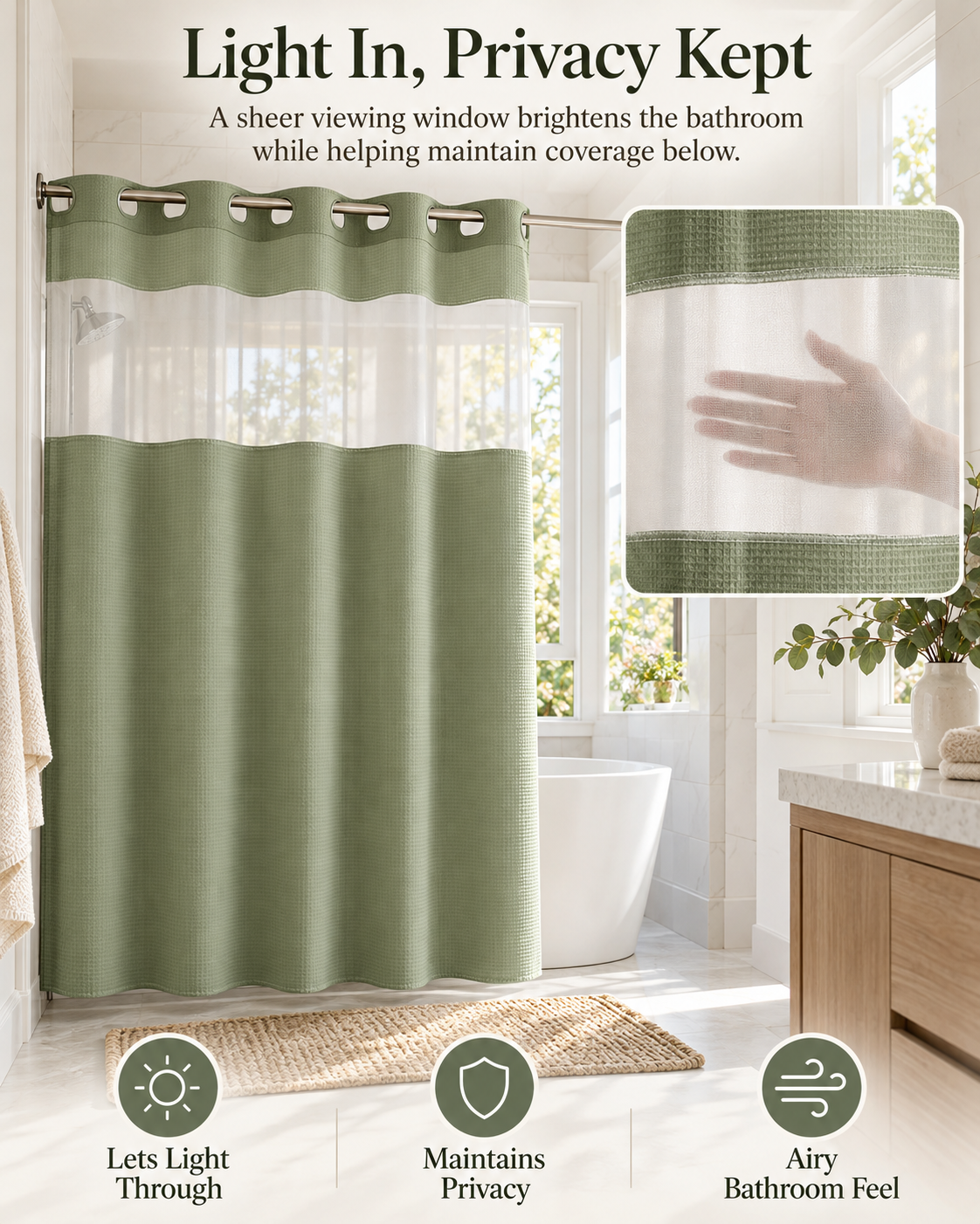 Double Layer Waffle-Pattern Shower Curtain