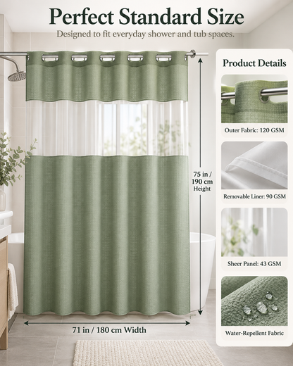 Double Layer Waffle-Pattern Shower Curtain