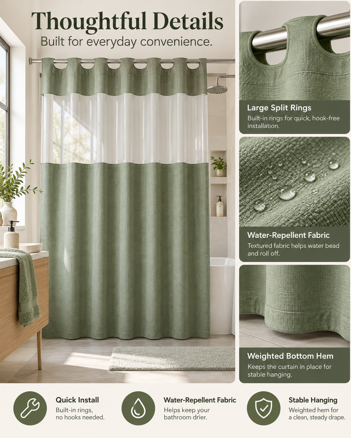 Double Layer Waffle-Pattern Shower Curtain